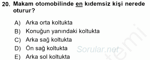 Sosyal Davranış ve Protokol 2016 - 2017 3 Ders Sınavı 20.Soru