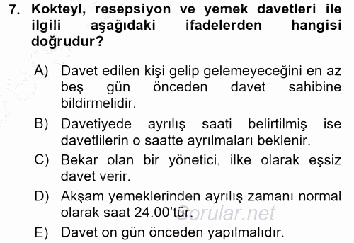 Sosyal Davranış ve Protokol 2016 - 2017 3 Ders Sınavı 7.Soru