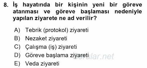Sosyal Davranış ve Protokol 2016 - 2017 3 Ders Sınavı 8.Soru