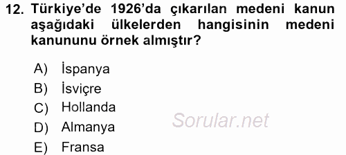 Aile Sosyolojisi 2016 - 2017 3 Ders Sınavı 12.Soru