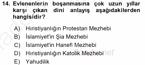 Aile Sosyolojisi 2016 - 2017 3 Ders Sınavı 14.Soru