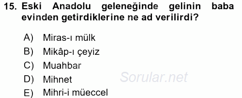 Aile Sosyolojisi 2016 - 2017 3 Ders Sınavı 15.Soru