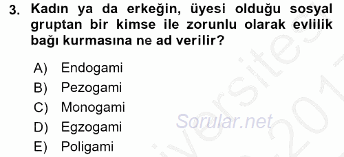 Aile Sosyolojisi 2016 - 2017 3 Ders Sınavı 3.Soru