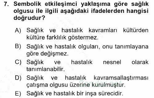 Aile Sosyolojisi 2016 - 2017 3 Ders Sınavı 7.Soru