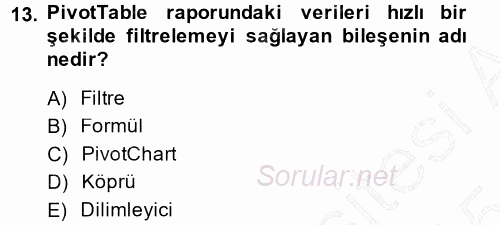 Temel Bilgi Teknolojileri 1 2014 - 2015 Ara Sınavı 13.Soru