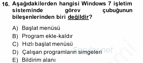Temel Bilgi Teknolojileri 1 2014 - 2015 Ara Sınavı 16.Soru