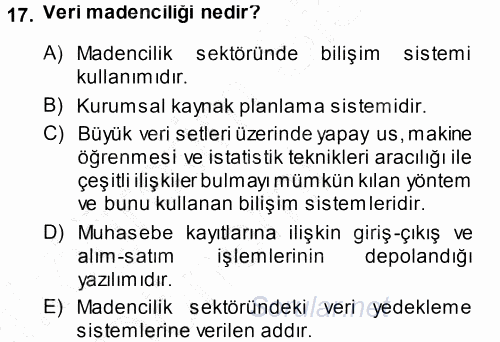 Temel Bilgi Teknolojileri 1 2014 - 2015 Ara Sınavı 17.Soru