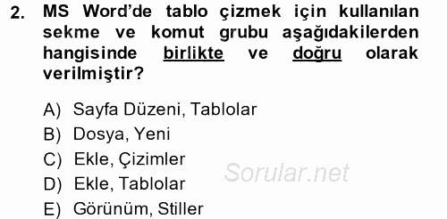 Temel Bilgi Teknolojileri 1 2014 - 2015 Ara Sınavı 2.Soru