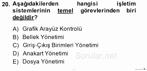 Temel Bilgi Teknolojileri 1 2014 - 2015 Ara Sınavı 20.Soru