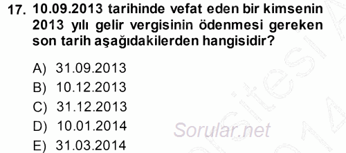 Vergi İcra Hukuku 2013 - 2014 Ara Sınavı 17.Soru