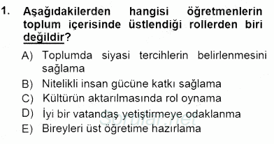 Öğretmenlikte Mesleki Gelişim 2014 - 2015 Ara Sınavı 1.Soru