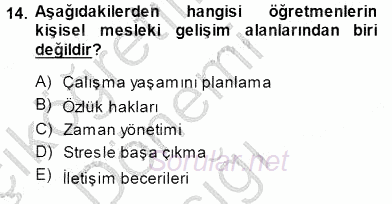 Öğretmenlikte Mesleki Gelişim 2014 - 2015 Ara Sınavı 14.Soru