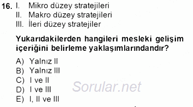 Öğretmenlikte Mesleki Gelişim 2014 - 2015 Ara Sınavı 16.Soru