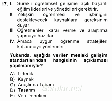 Öğretmenlikte Mesleki Gelişim 2014 - 2015 Ara Sınavı 17.Soru