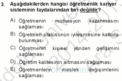 Öğretmenlikte Mesleki Gelişim 2014 - 2015 Ara Sınavı 3.Soru