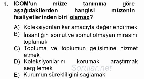 Müzecilik ve Sergileme 2014 - 2015 Dönem Sonu Sınavı 1.Soru