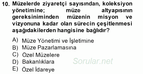 Müzecilik ve Sergileme 2014 - 2015 Dönem Sonu Sınavı 10.Soru