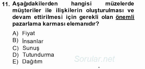 Müzecilik ve Sergileme 2014 - 2015 Dönem Sonu Sınavı 11.Soru