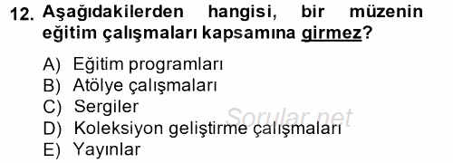 Müzecilik ve Sergileme 2014 - 2015 Dönem Sonu Sınavı 12.Soru