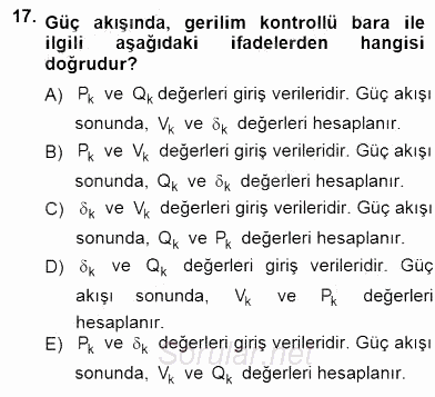 Güç Sistemleri Analizi 2014 - 2015 Dönem Sonu Sınavı 17.Soru