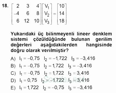 Güç Sistemleri Analizi 2014 - 2015 Dönem Sonu Sınavı 18.Soru