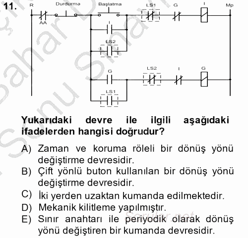 Elektromekanik Kumanda Sistemleri 2013 - 2014 Dönem Sonu Sınavı 11.Soru