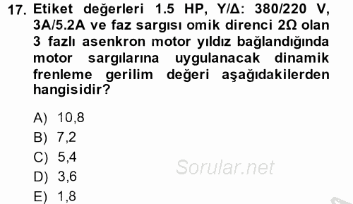 Elektromekanik Kumanda Sistemleri 2013 - 2014 Dönem Sonu Sınavı 17.Soru