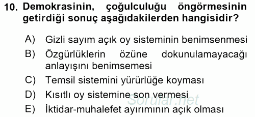 Türkiye´de Demokrasi Ve Parlemento Tarihi 2016 - 2017 Ara Sınavı 10.Soru