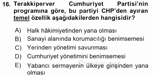 Türkiye´de Demokrasi Ve Parlemento Tarihi 2016 - 2017 Ara Sınavı 16.Soru