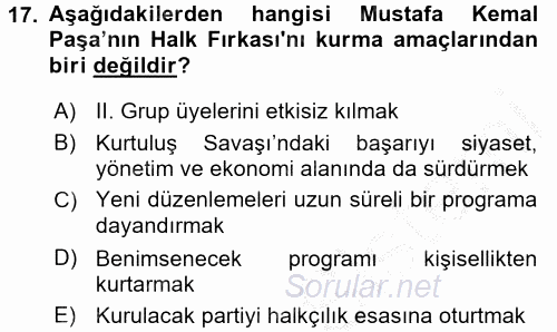 Türkiye´de Demokrasi Ve Parlemento Tarihi 2016 - 2017 Ara Sınavı 17.Soru