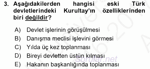 Türkiye´de Demokrasi Ve Parlemento Tarihi 2016 - 2017 Ara Sınavı 3.Soru