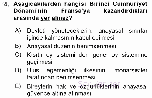 Türkiye´de Demokrasi Ve Parlemento Tarihi 2016 - 2017 Ara Sınavı 4.Soru