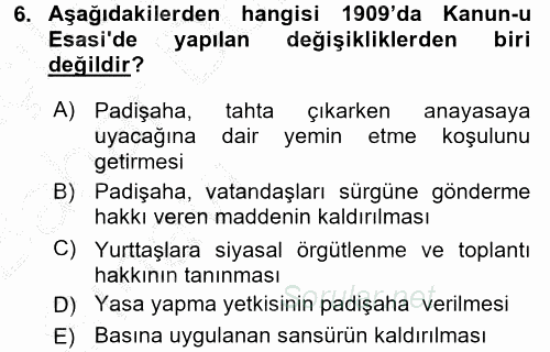 Türkiye´de Demokrasi Ve Parlemento Tarihi 2016 - 2017 Ara Sınavı 6.Soru