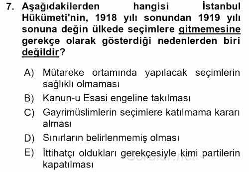 Türkiye´de Demokrasi Ve Parlemento Tarihi 2016 - 2017 Ara Sınavı 7.Soru