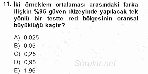 İstatistik 2 2014 - 2015 Ara Sınavı 11.Soru