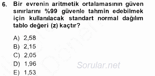 İstatistik 2 2014 - 2015 Ara Sınavı 6.Soru