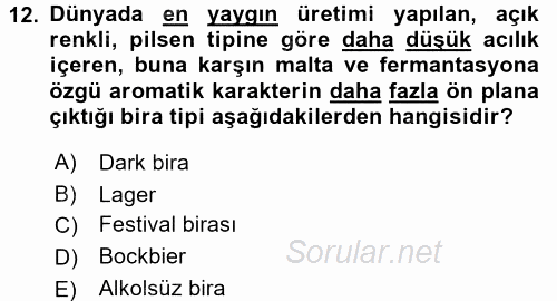 İçecek Bilgisi 2017 - 2018 3 Ders Sınavı 12.Soru
