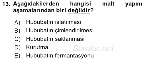 İçecek Bilgisi 2017 - 2018 3 Ders Sınavı 13.Soru