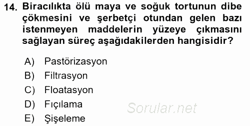 İçecek Bilgisi 2017 - 2018 3 Ders Sınavı 14.Soru