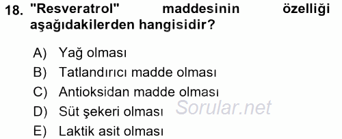 İçecek Bilgisi 2017 - 2018 3 Ders Sınavı 18.Soru
