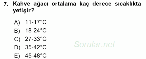 İçecek Bilgisi 2017 - 2018 3 Ders Sınavı 7.Soru
