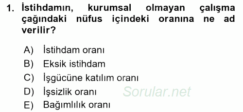 Çalışma Ekonomisi 2016 - 2017 Ara Sınavı 1.Soru