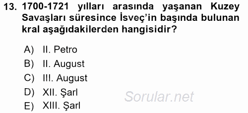 Orta Çağ-Yeni Çağ Avrupa Tarihi 2016 - 2017 Dönem Sonu Sınavı 13.Soru