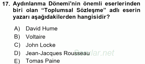 Orta Çağ-Yeni Çağ Avrupa Tarihi 2016 - 2017 Dönem Sonu Sınavı 17.Soru