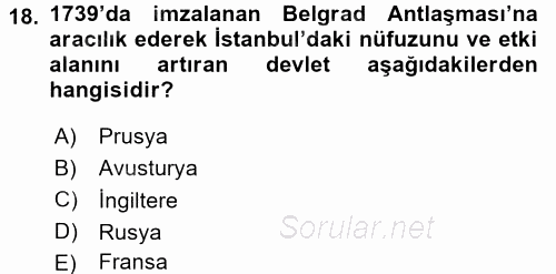 Orta Çağ-Yeni Çağ Avrupa Tarihi 2016 - 2017 Dönem Sonu Sınavı 18.Soru