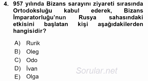Orta Çağ-Yeni Çağ Avrupa Tarihi 2016 - 2017 Dönem Sonu Sınavı 4.Soru