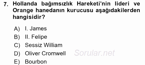 Orta Çağ-Yeni Çağ Avrupa Tarihi 2016 - 2017 Dönem Sonu Sınavı 7.Soru