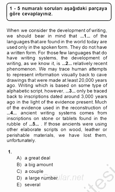 Bağlamsal Dilbilgisi 3 2014 - 2015 Dönem Sonu Sınavı 1.Soru