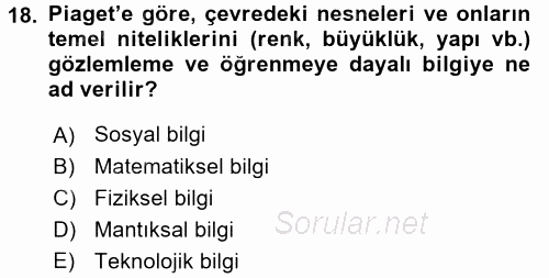 Okulöncesinde Matematik Eğitimi 2017 - 2018 Ara Sınavı 18.Soru