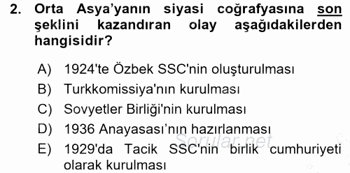 Çağdaş Türk Dünyası 2015 - 2016 Ara Sınavı 2.Soru